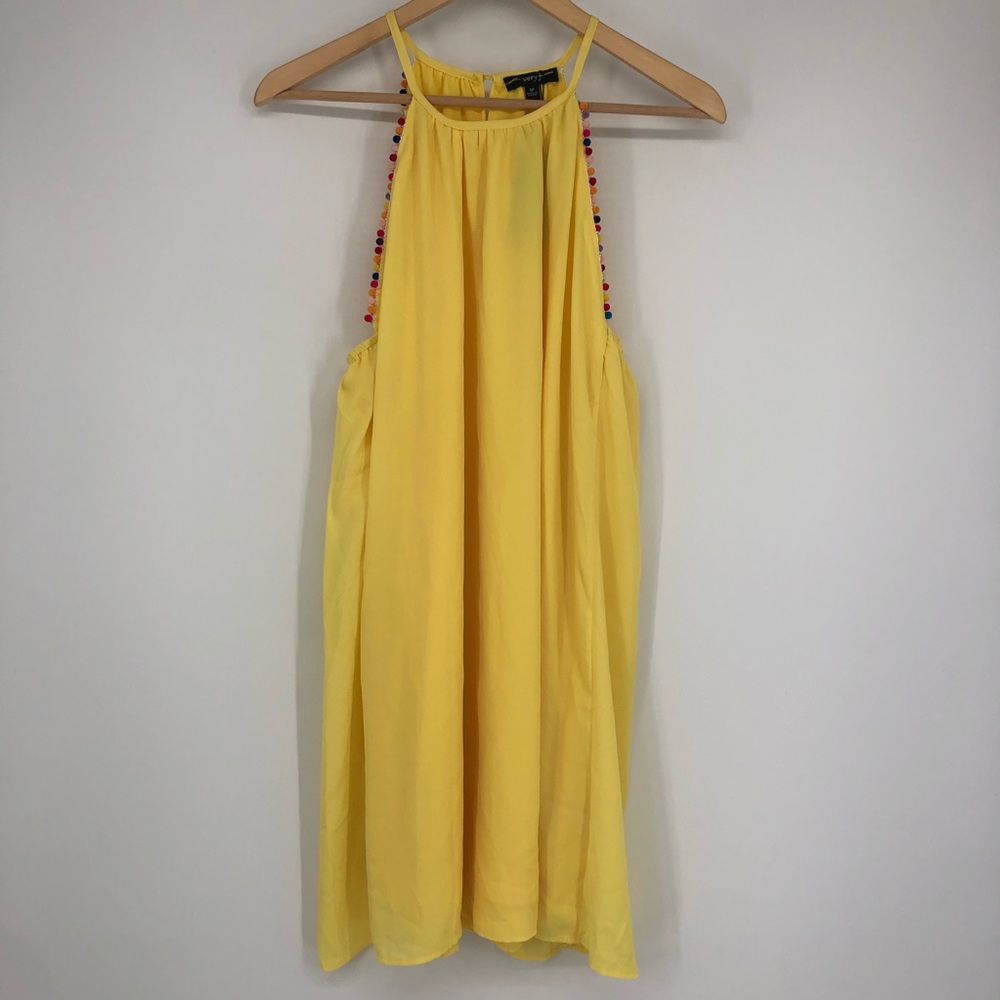 NWT Very J Bright Yellow Pom-Pom Slip Dress - Picture 1 of 8